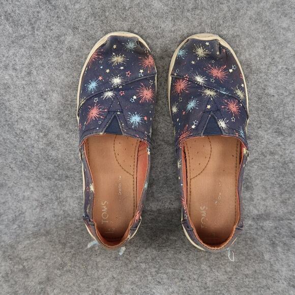 Toms Shoes Kids 3 Slip On Loafer Flats Casual Canvas Sneaker Fireworks Blue - Picture 6 of 11